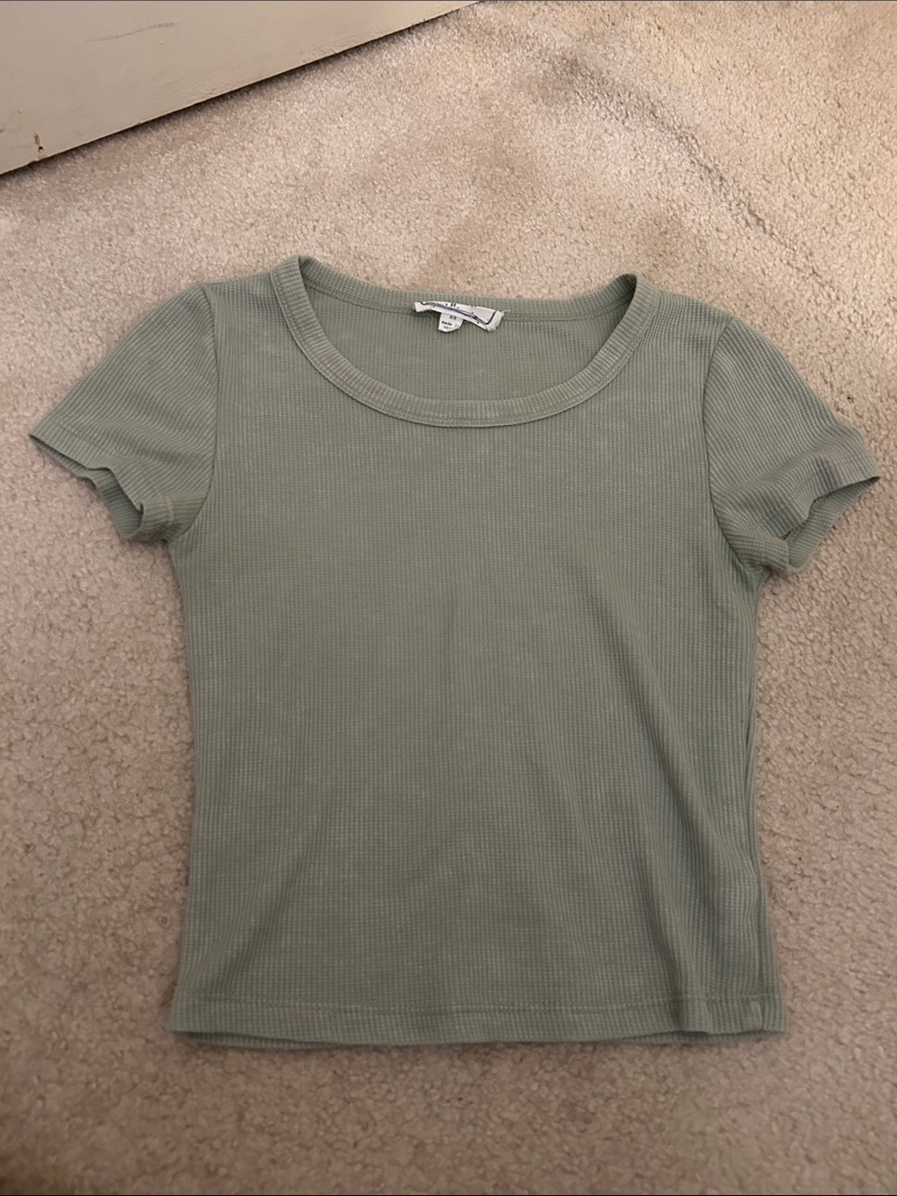Juniors Sage Green Scoop Neck Baby Tee